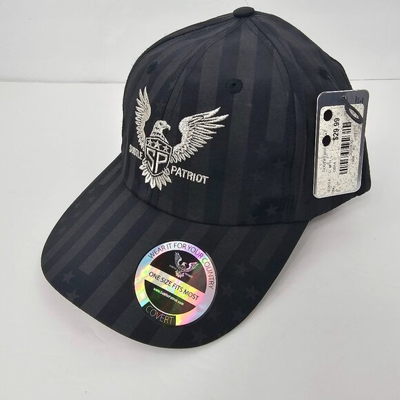 Subtle Patriot Covert Buckle Black American Flag Print Adjustable Cap NWT - Picture 1 of 10